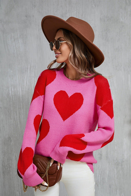 Valentine Heart Knit Sweater Pink Red Pullover Top