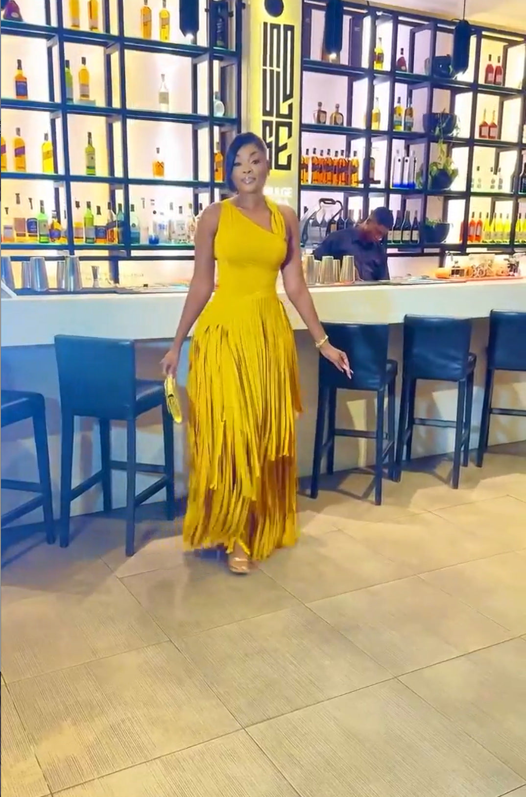Fringe Maxi Dress Deep V Neck Long Sleeve Bodycon Party