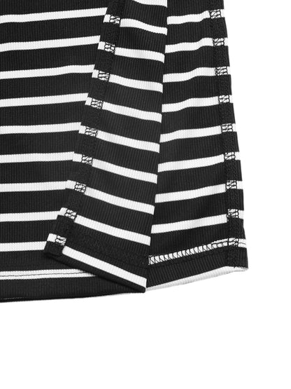 Striped Sleeveless Maxi Dress Split Back Open-Back Summer Dress