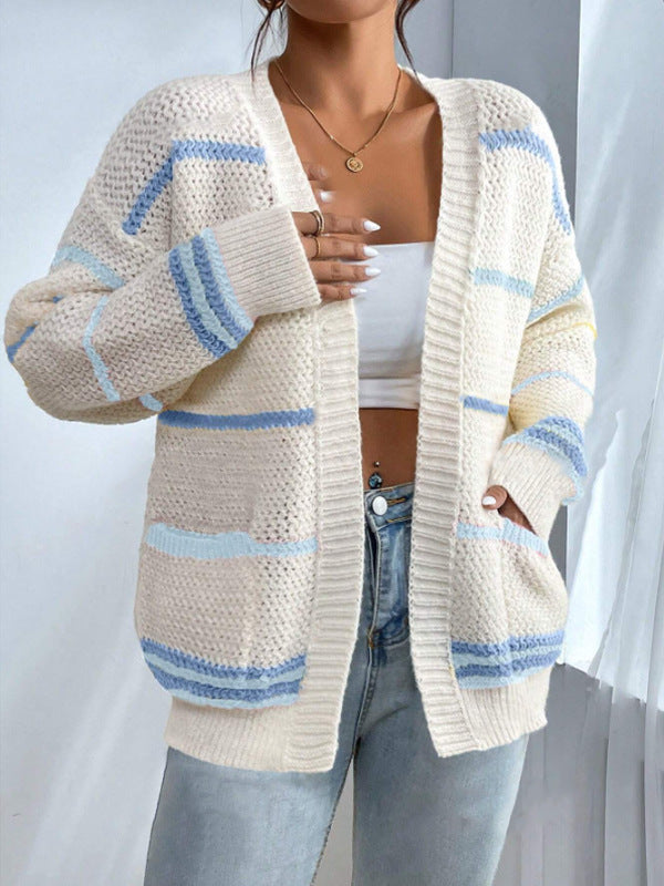Women's Rainbow Striped Oversized Knit Cardigan