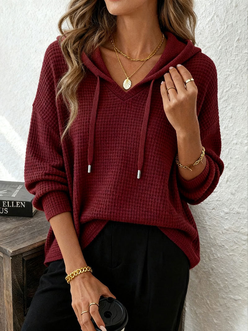 Women's Oversized Waffle Knit Hoodie Pullover Long Sleeve