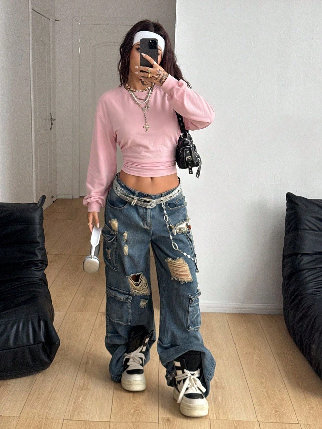 Y2K Crop Sweatshirt Slim Fit Solid Long Sleeve Top