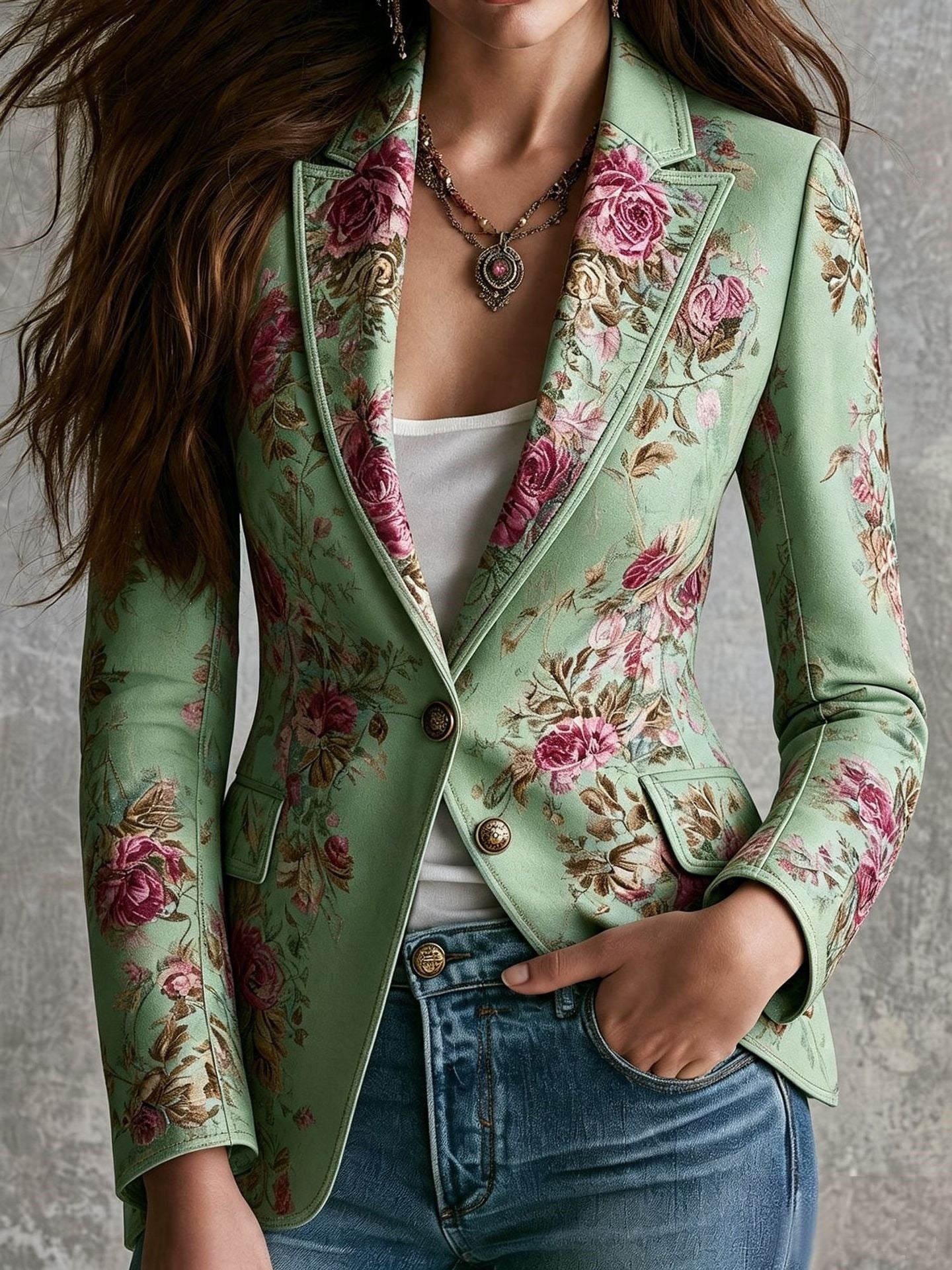 Women's Vintage Floral Faux Suede Blazer