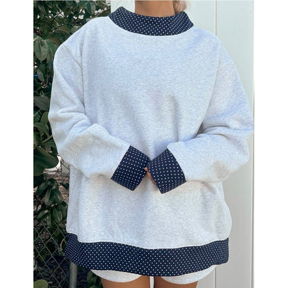 Polka Dot Contrast Oversized Crewneck Sweatshirt