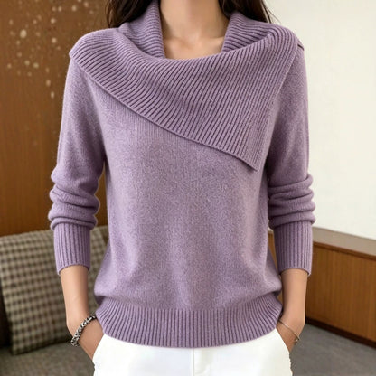 Women's Cowl Neck Ribbed Knit Pullover Sweater