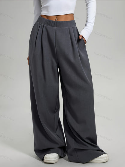 Women's Pleated Wide Leg Pants High Waisted Flowy Trousers