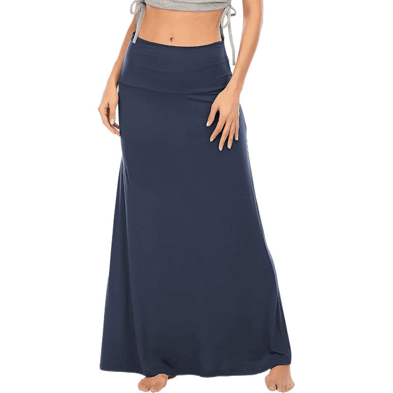 Women's Cotton High Waist Maxi Skirt Solid Casual