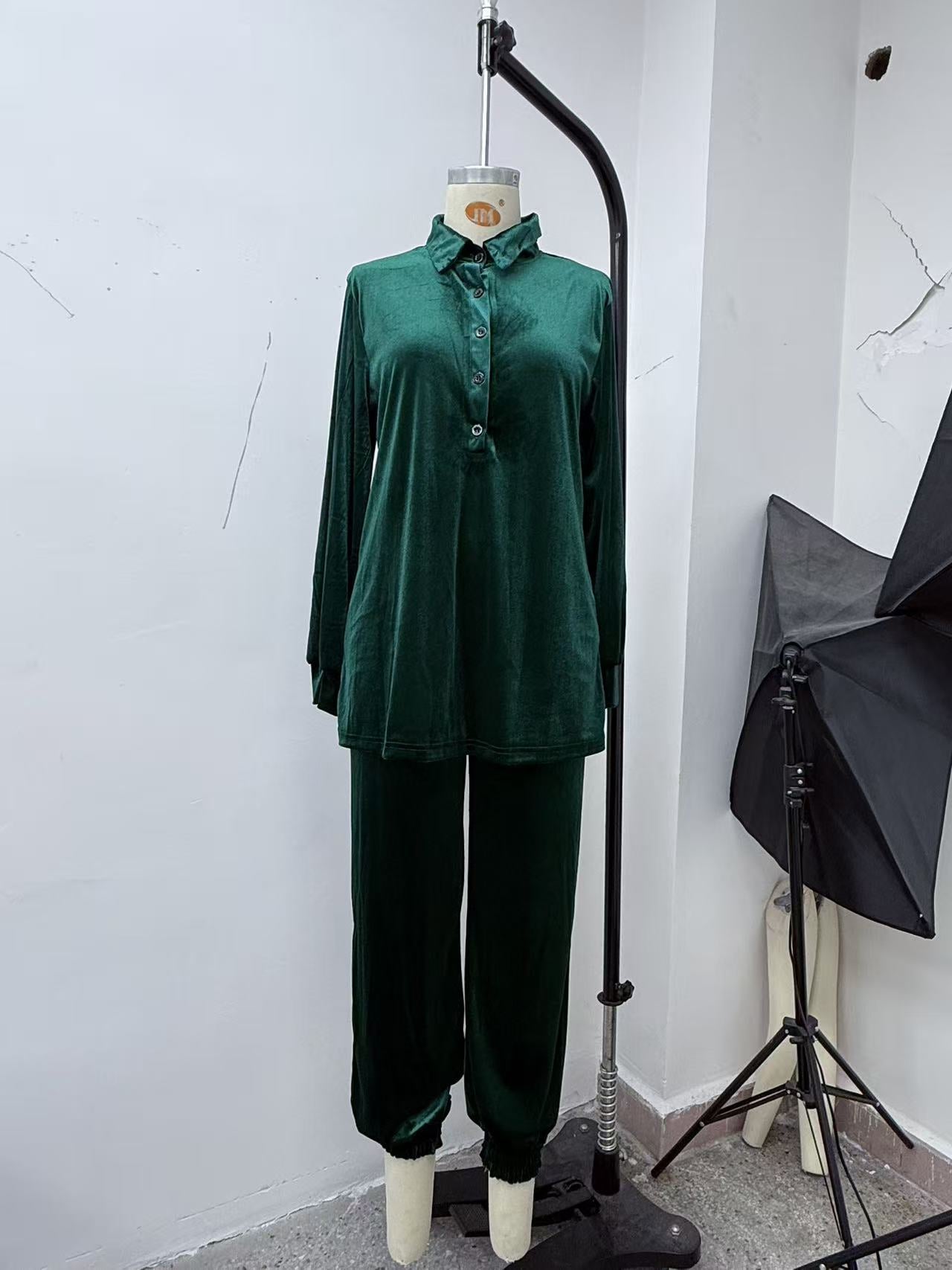 Women Oversized Velvet Lounge Set 2 Piece Shirt & Pants