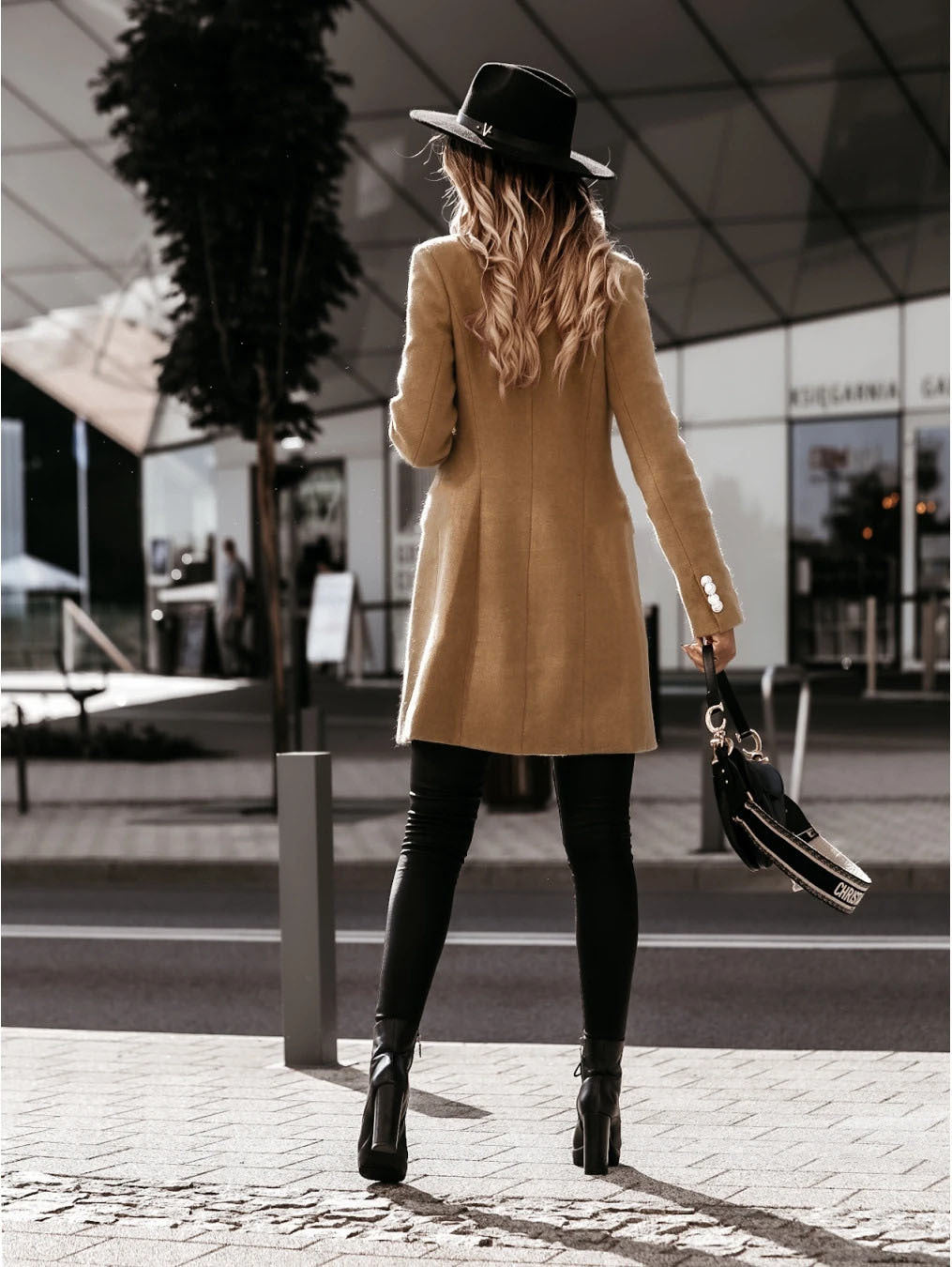 Womens Double Breasted Wool Blend Blazer Coat