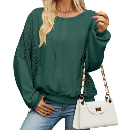 Women's Crochet Lace Panel Oversized Sweatshirt