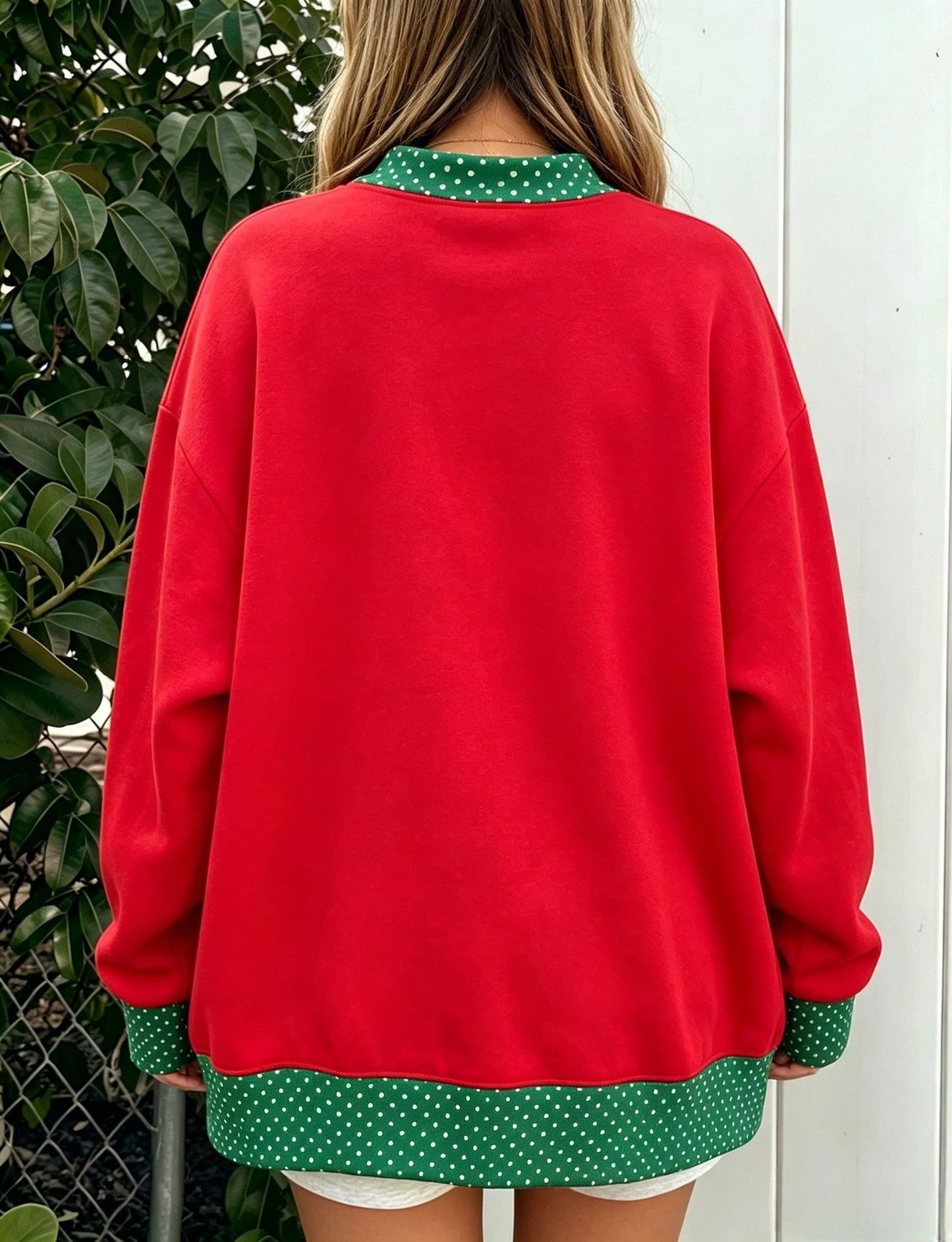 Polka Dot Contrast Oversized Crewneck Sweatshirt