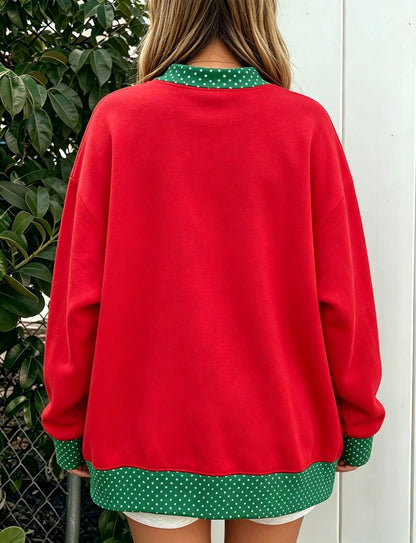 Polka Dot Contrast Oversized Crewneck Sweatshirt