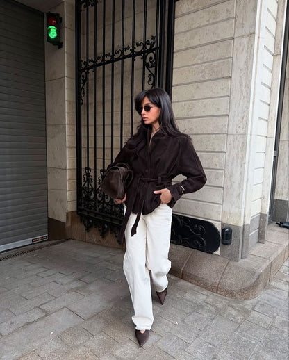 Women's Vintage Faux Suede Belted Jacket