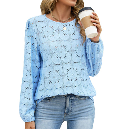 Eyelet Lace Blouse Puff Sleeve Loose Top
