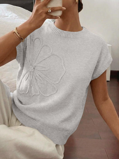 Floral Knit Sweater Short Sleeve Textured Summer Top
