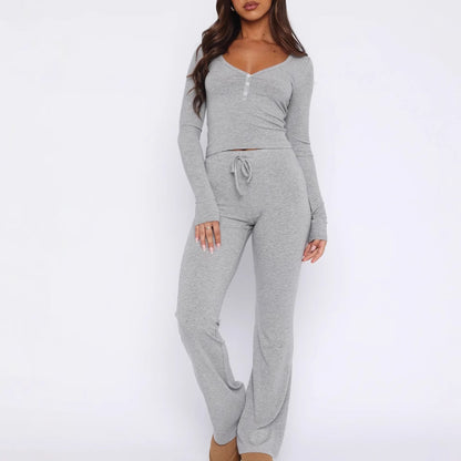 Women's Two Piece Lounge Set Henley Top and Pants