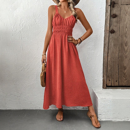 Women's Smocked Maxi Dress Sleeveless V Neck Sundress