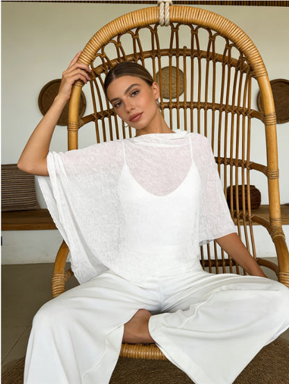 Sheer Chiffon Poncho Top Batwing Resort Cover Upr