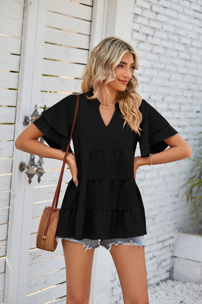 V-Neck Double-Sleeve Sweet Doll Shirt