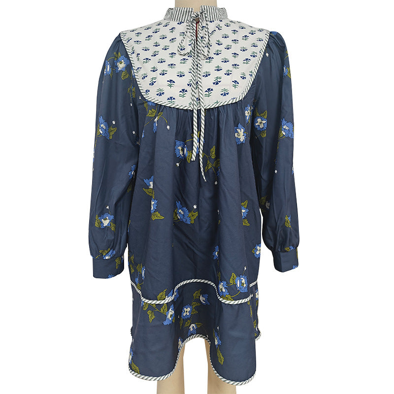 Boho Floral V-Neck Long Sleeve Flowy Mini Dress