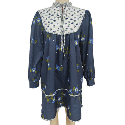 Boho Floral V-Neck Long Sleeve Flowy Mini Dress
