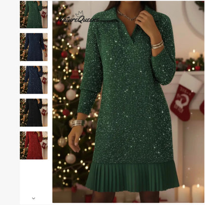 Women's Polo Collar Long Sleeve A-Line Sweater Dress