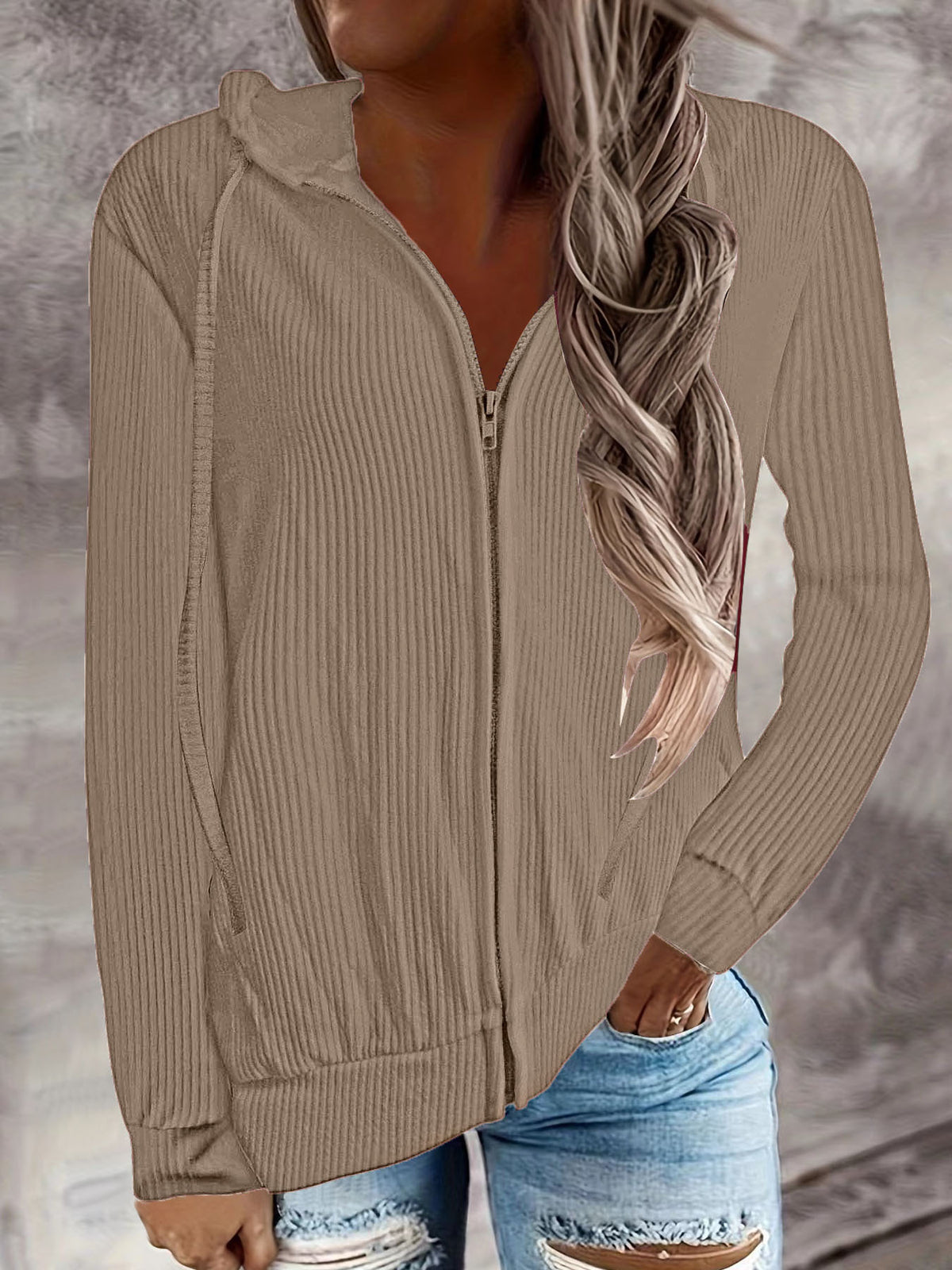 Women's Oversized Zip Up Hooded Knit Cardigan