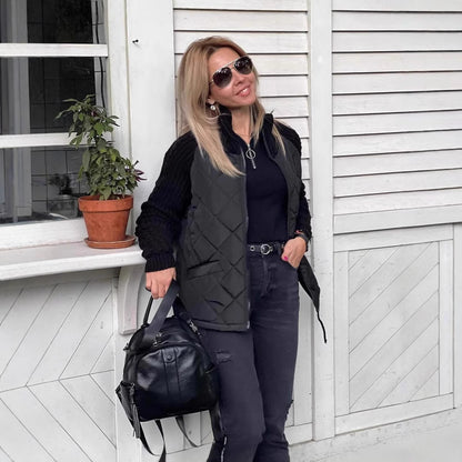 Women's Quilted Knit Sleeve Zip Up Winter Jacket