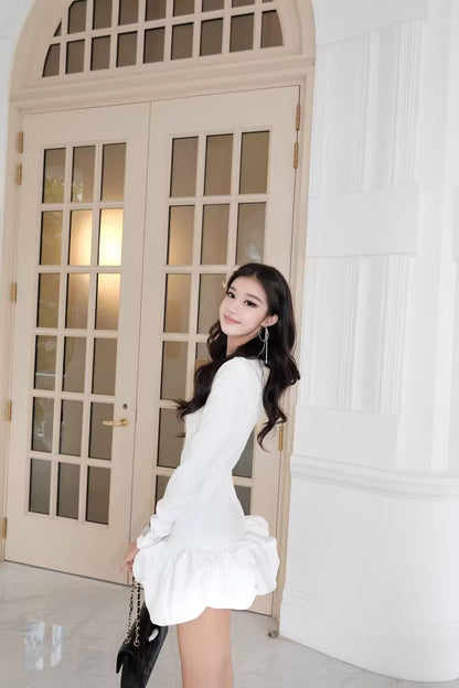 Balletcore Long Sleeve Ruffle Hem Mini Dress