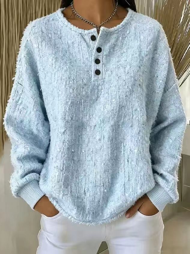 Women's Oversized Henley Sweatshirt Pullover Top
