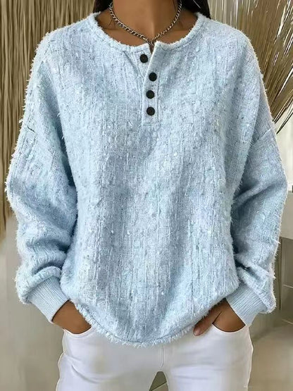 Women's Oversized Henley Sweatshirt Pullover Top