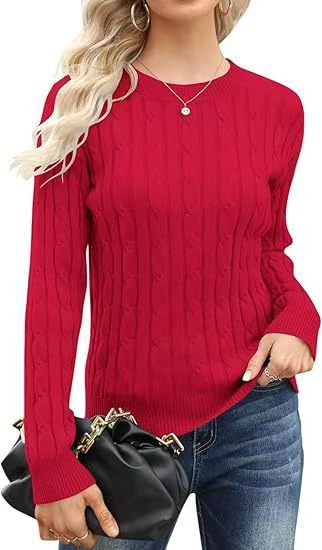 Women's Cozy Cable Knit Crew Neck Pullover Sweater