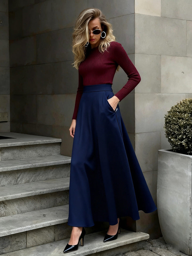 Women's High Waist A-Line Maxi Skirt with Pockets Plus Size