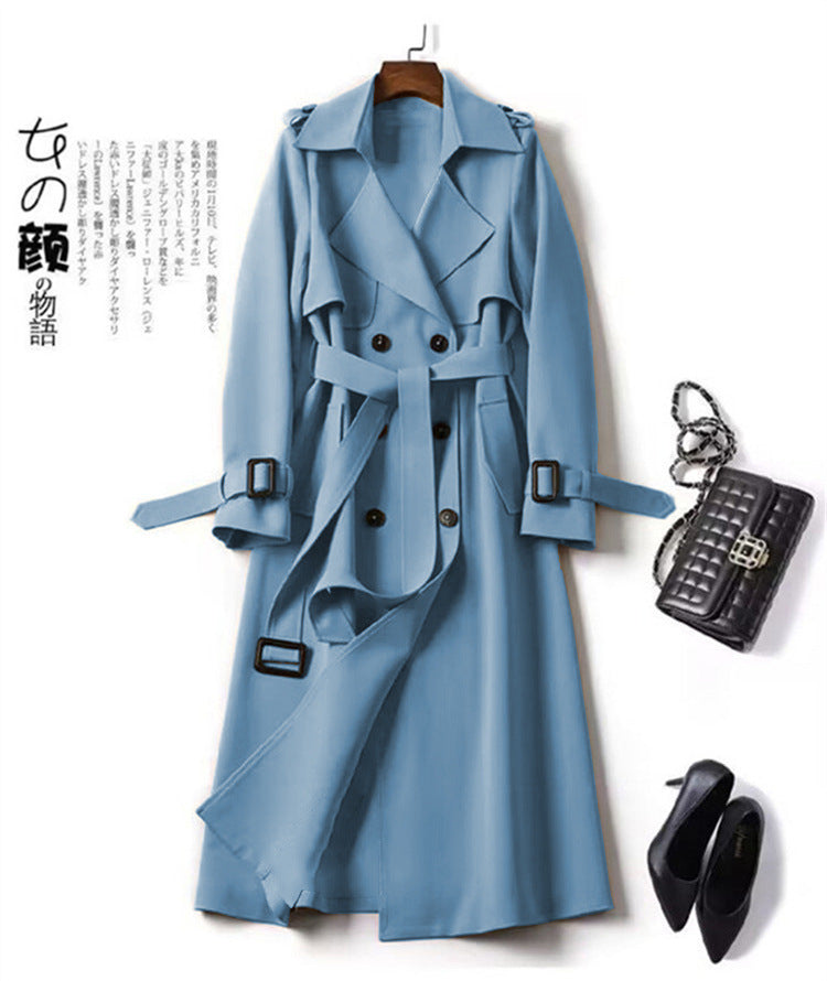 Women's Long Double Breasted Trench Coat Belted