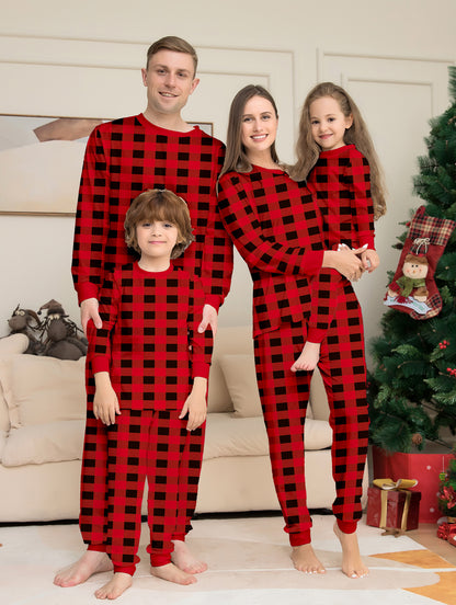 Red and Black Plaid Parent-child Printed Christmas Pajama Set