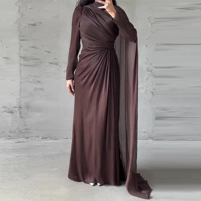 Women's Ruched Long Sleeve Bodycon Maxi Dress