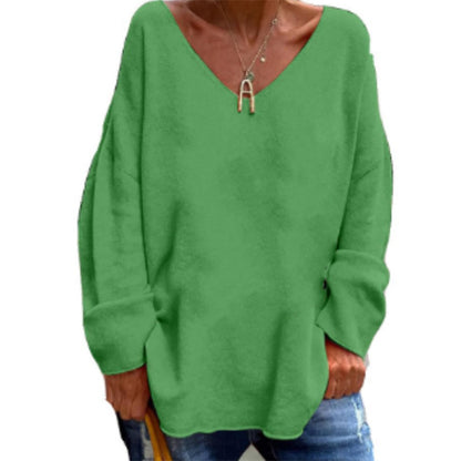 Women's Oversized V-Neck Long Sleeve Casual Tee