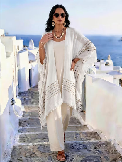 Fringe Kimono Cover Up Resort Lightweight Cardigan