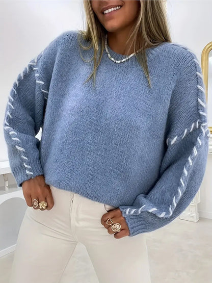 Women's Oversized Lace-Up Sleeve Chunky Knit Sweater