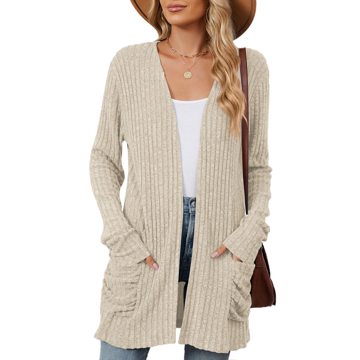 Women's Open Front Long Cardigan Sweater with Pockets
