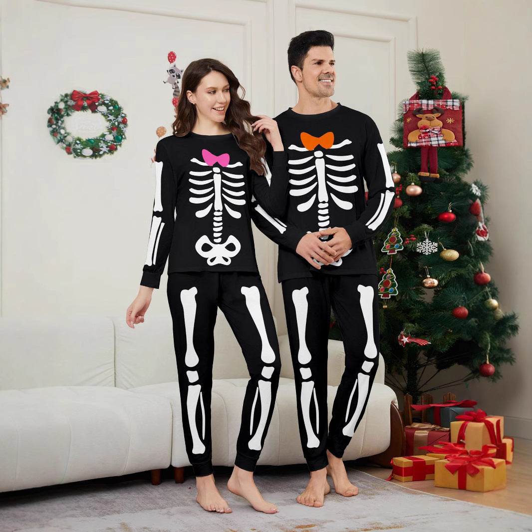 Skull Bow Halloween Parent-Child Dress Printed Pajamas