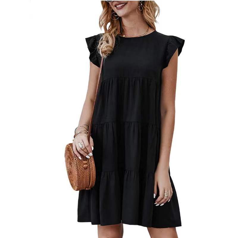 Solid Color Casual Short Sleeve Babydoll Dress