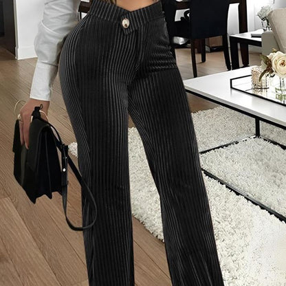 Women High Waist Ribbed Velvet Wide Leg Pants