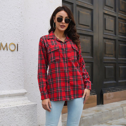 Women's Oversized Plaid Shacket Button Down with Pockets