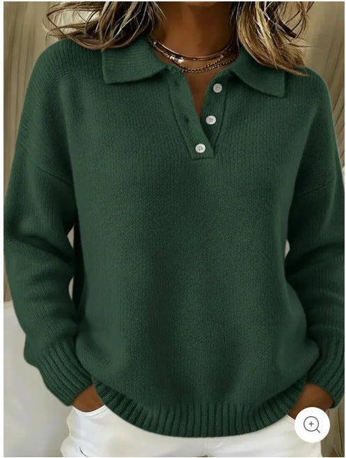 Women Oversized Polo Collar Button Knit Sweater