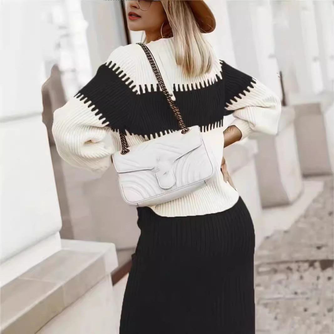 Women's Striped Sweater & Skirt Two Piece Knit Set