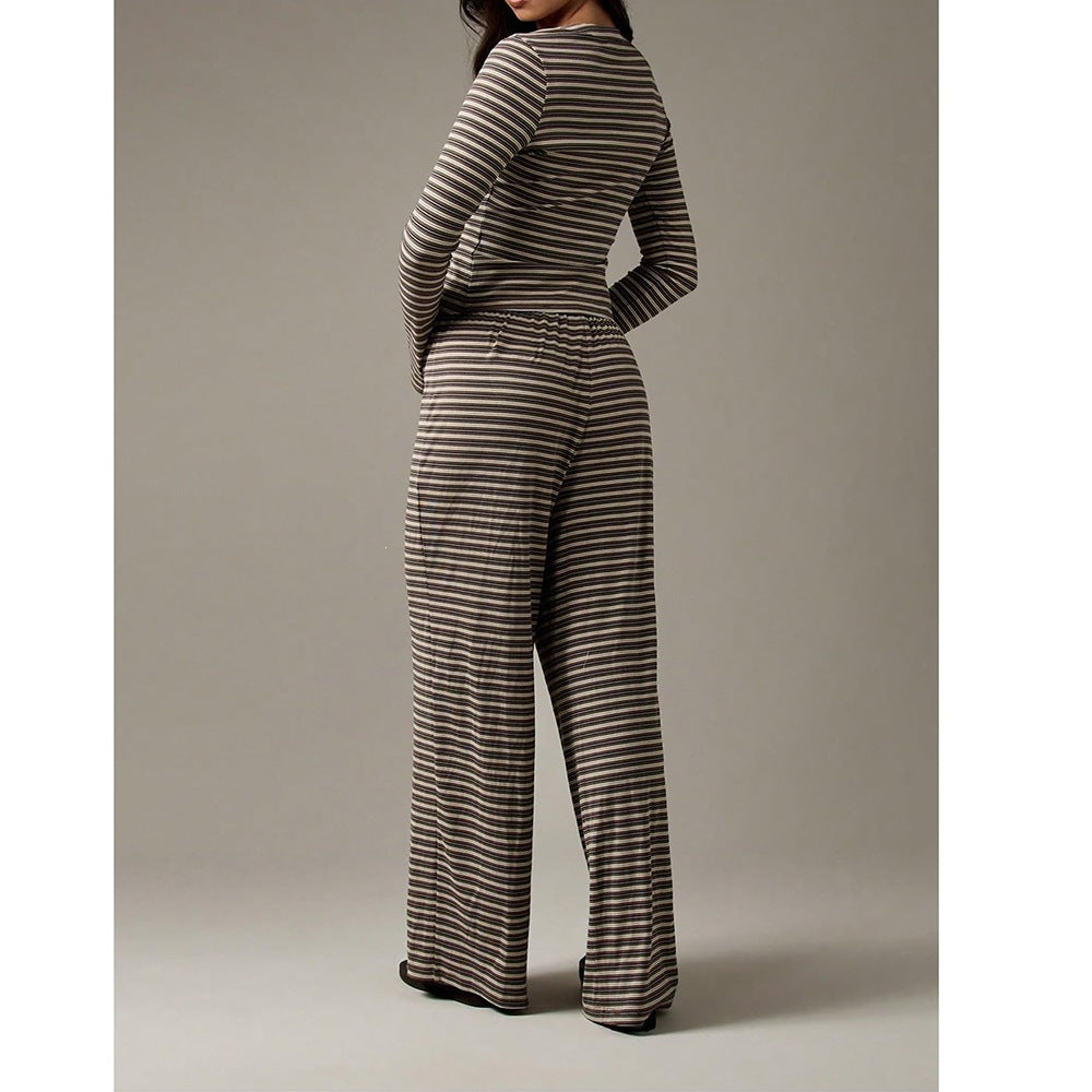 Striped Long Sleeve Top & Wide Leg Pants Two Piece Set