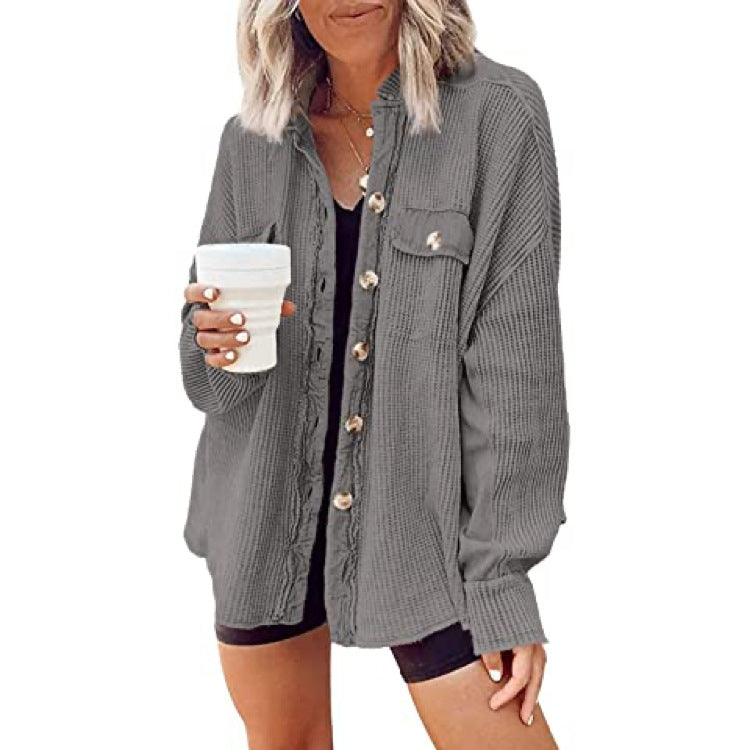 Women's Waffle Texture Button Front Pocket Shacket