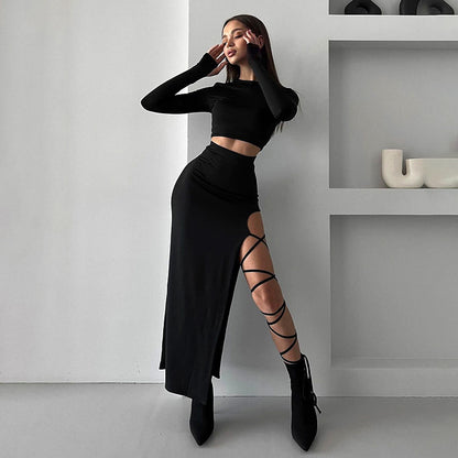 Two Piece Crop Top and Strappy Cut Out Maxi Skirt Set