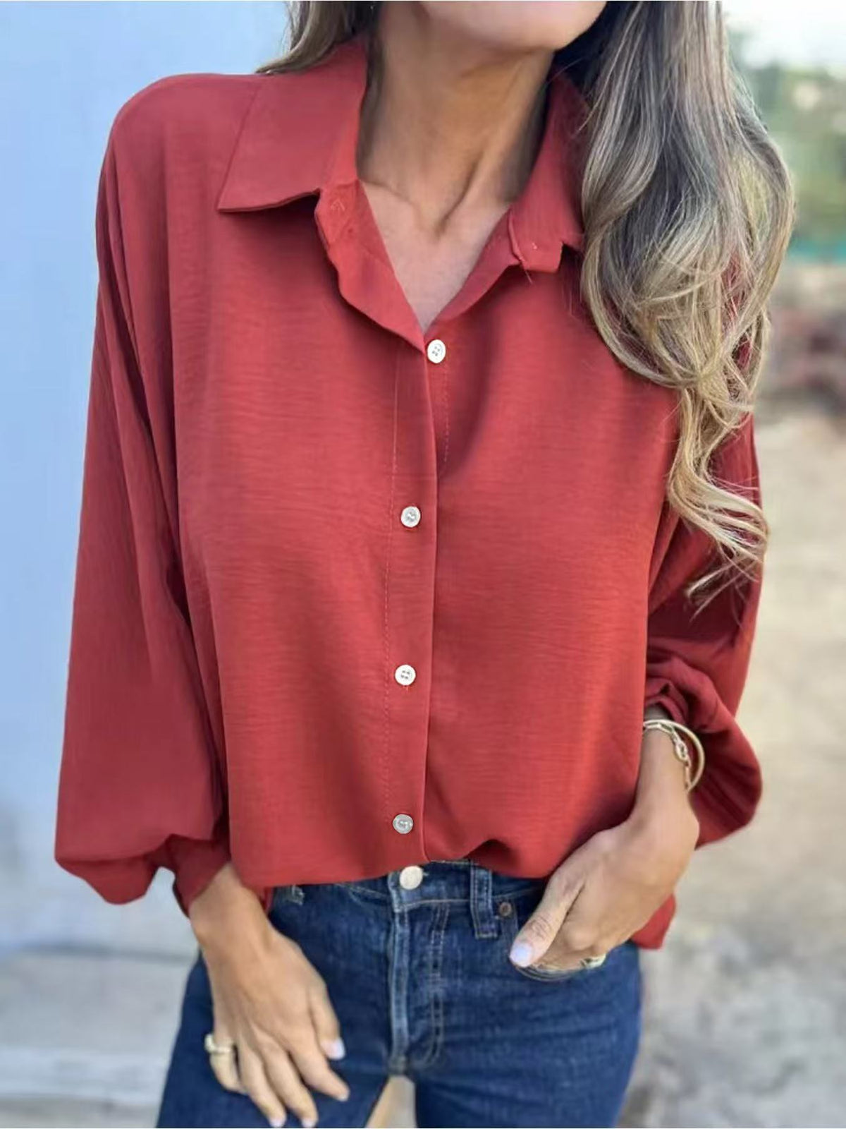 Women's Oversized Button Down Shirt Long Sleeve Collared